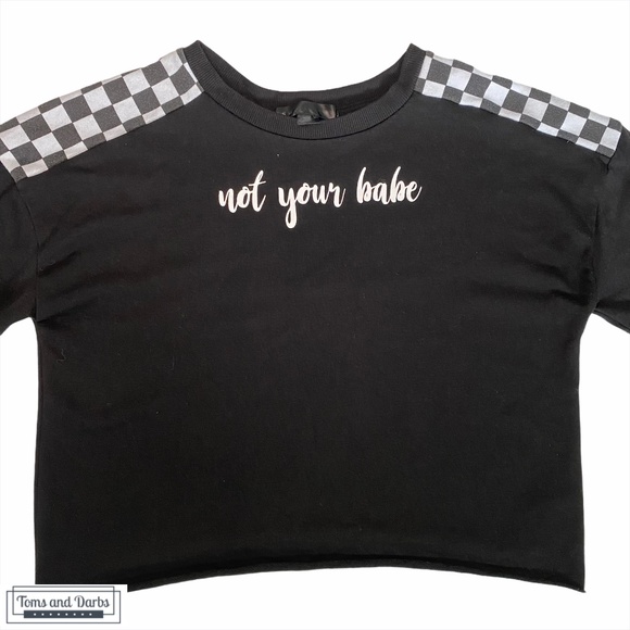 Not Your Babe Long Sleeve Checkered Crop Top - Picture 1 of 9